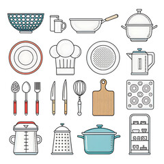 Collection of kitchenware and cooking utensils silhouette