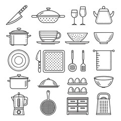 Collection of kitchen utensils and cookware silhouette