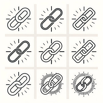 Collection of hand drawn chain link icons in a silhouette style