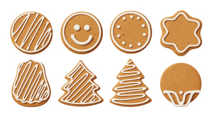 Delicious Christmas Gingerbread Cookies Assortment on White Background for Festive Holiday Baking and Decoration