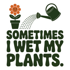 Happy cartoon flower being watered by a dark green watering can plant gardening