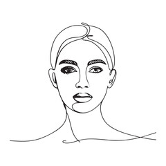 Minimalist black and white continuous line drawing of a woman's face line art female