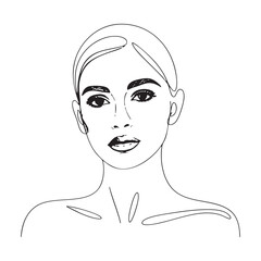 Minimalist black and white line art portrait of a woman's face vector