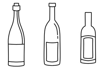set of wine bottles and glasses outline
