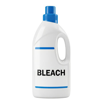 White plastic bleach bottle with blue cap and label isolated isolated on transparent background
