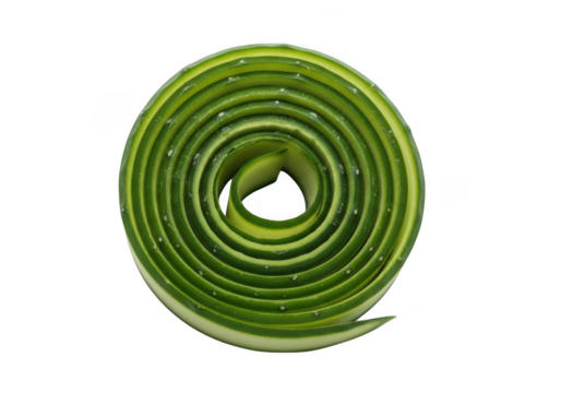 Cucumber slice rolled in spiral shape isolated on transparent background