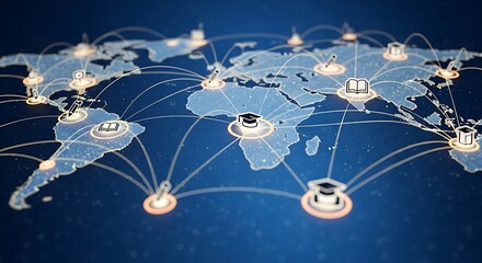 Global network connections with world map and glowing nodes for communication