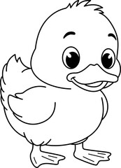 Smiling Baby Duck Cartoon Character Black and White Outline