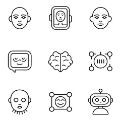 Artificial intelligence and human face icons on white background head