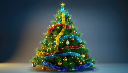Festive Christmas Tree Adorned with Ornaments and Lights.