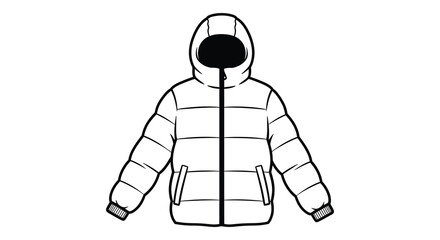 a simple black and white drawing of a puffy winter jacket shown as a silhouette