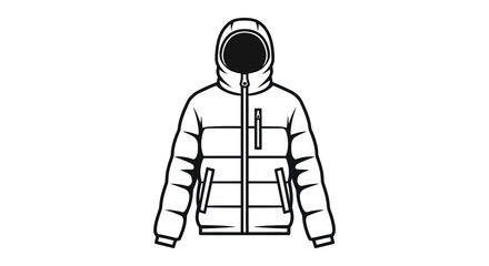 Detailed illustration of a puffy winter jacket with a hood and zipper silhouette