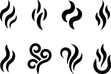 Collection of Stylized Black Smoke and Steam Icons on White Background