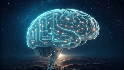 Futuristic Digital Brain with Circuitry in Outer Space Imagery Representing Intelligence and Technology Integration