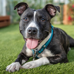 Happy Staffordshire Bull Terrier: A Playful Canine Companion in Nature's Sunshine