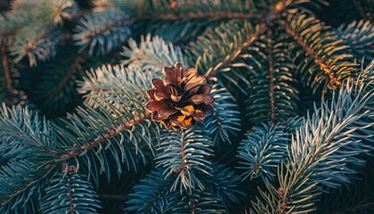Close-up of a Pine Cone on a Blue Spruce Branch.