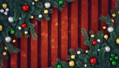 Festive Christmas Ornament Display on Red Background.