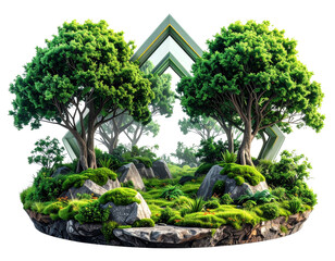 Trees decorate shapes set on transparent backgrounds 3d render png By Krit 