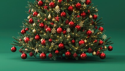Festive Christmas Tree Adorned with Red Ornaments and Golden Accents.