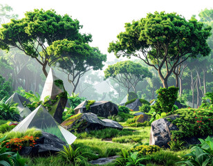  Trees decorate shapes set on transparent backgrounds 3d render png By Krit