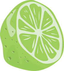 Bright green lime slice illustration on white background