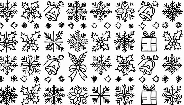 Festive Holiday Pattern - Snowflakes, Bells, and Gifts.