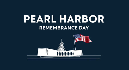 Pearl Harbor Remembrance Day Vector Graphic USS Arizona Memorial Tribute with American Flag