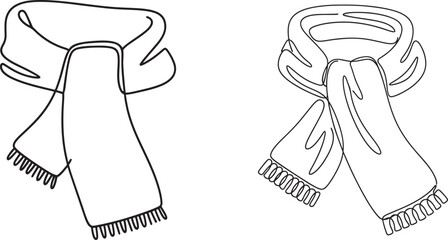 Two hand drawn line art illustrations of scarves with fringed ends