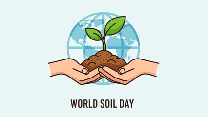 Hands Holding Sprout Over Earth Globe for World Soil Day Conservation Concept Illustration