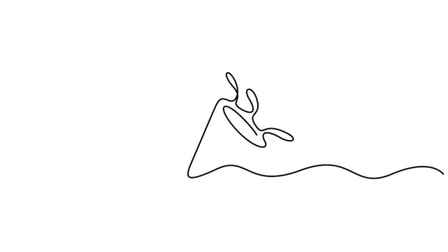 Continuous one line drawing illustration of a surfboard in the water animation video