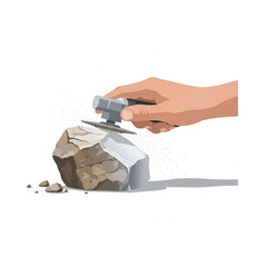 그라인더를 돌 표면에 가져다 대고, 갈고 있음을 형상화한 그림