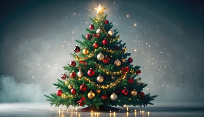 Festive Christmas Tree Adorned with Ornaments and Lights.
