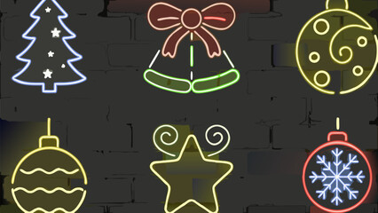 Festive neon winter holidays collection brings bright Christmas cheer with tree, bells, ornaments and star shapes