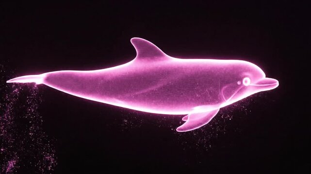 naturally moving holographic Amazon River Dolphin (Pink Dolphin), on a clean black background.