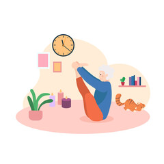 happy granny doing yoga post indoor