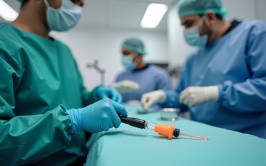 Crop unrecognizable vet with injector filling drop counter with liquid against professional equipment in hospital. High quality
