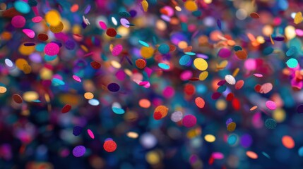 Naklejka premium Bright and colorful confetti fills the air creating a festive atmosphere. The vibrant dots showcase a mix of colors as they cascade down in celebration.