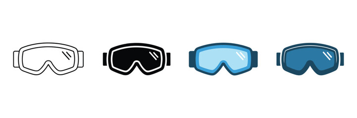 Skiing Glasses Icon Set In Minimal Vector Illustration Featuring Protective Snow Goggles And Winter Eyewear Elements For Outdoor Adventure And Cold Weather Sport Designs
