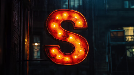 Retro letter S sign glowing warmly, perfect for branding, signage, and vintage style designs