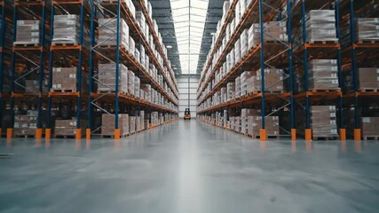 Dynamic warehouse operation with forklift moving goods ready for distribution and fast delivery, showcasing industrial efficiency and modern logistics - Powered by Adobe