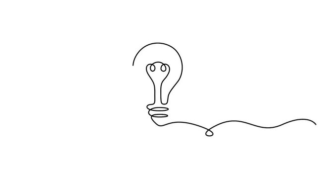 Continuous one line drawing of a light bulb common symbol for an idea or innovation animation video