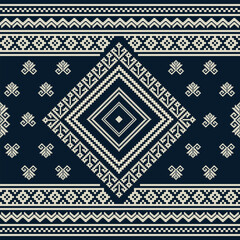 Obraz premium Indigo Ancestral Large Diamond Motif Pixel Pattern. Perfect for statement textiles, tapestry-style art, bold fabric prints, and home decor products.