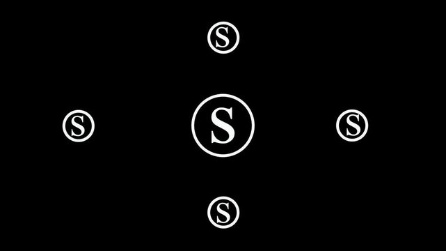 Five White Letter S Logos Arranged in a Cross Shape on a Black Background symbol icon