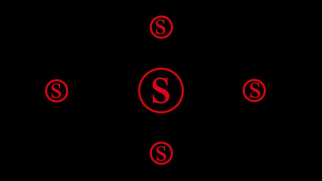 Five Red Circular ' S' Logos Arranged in a Star Pattern on Black Background S logo letter S