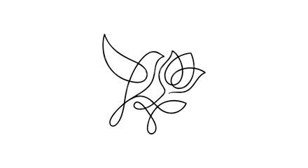 Elegant Continuous Line Bird Flower