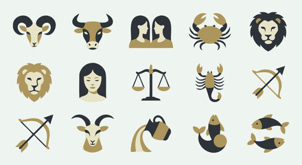 Flat Zodiac Horoscope Icons Set