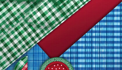 Abstract Composition with Plaid Patterns and Decorative Elements.