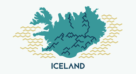 Stylized Iceland Map and Waves