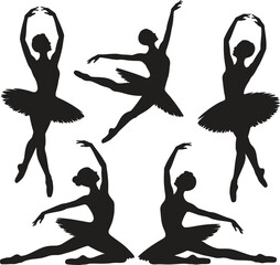 Black and white silhouette illustration of dancing in a white background.