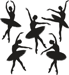 Black and white silhouette illustration of dancing in a white background.